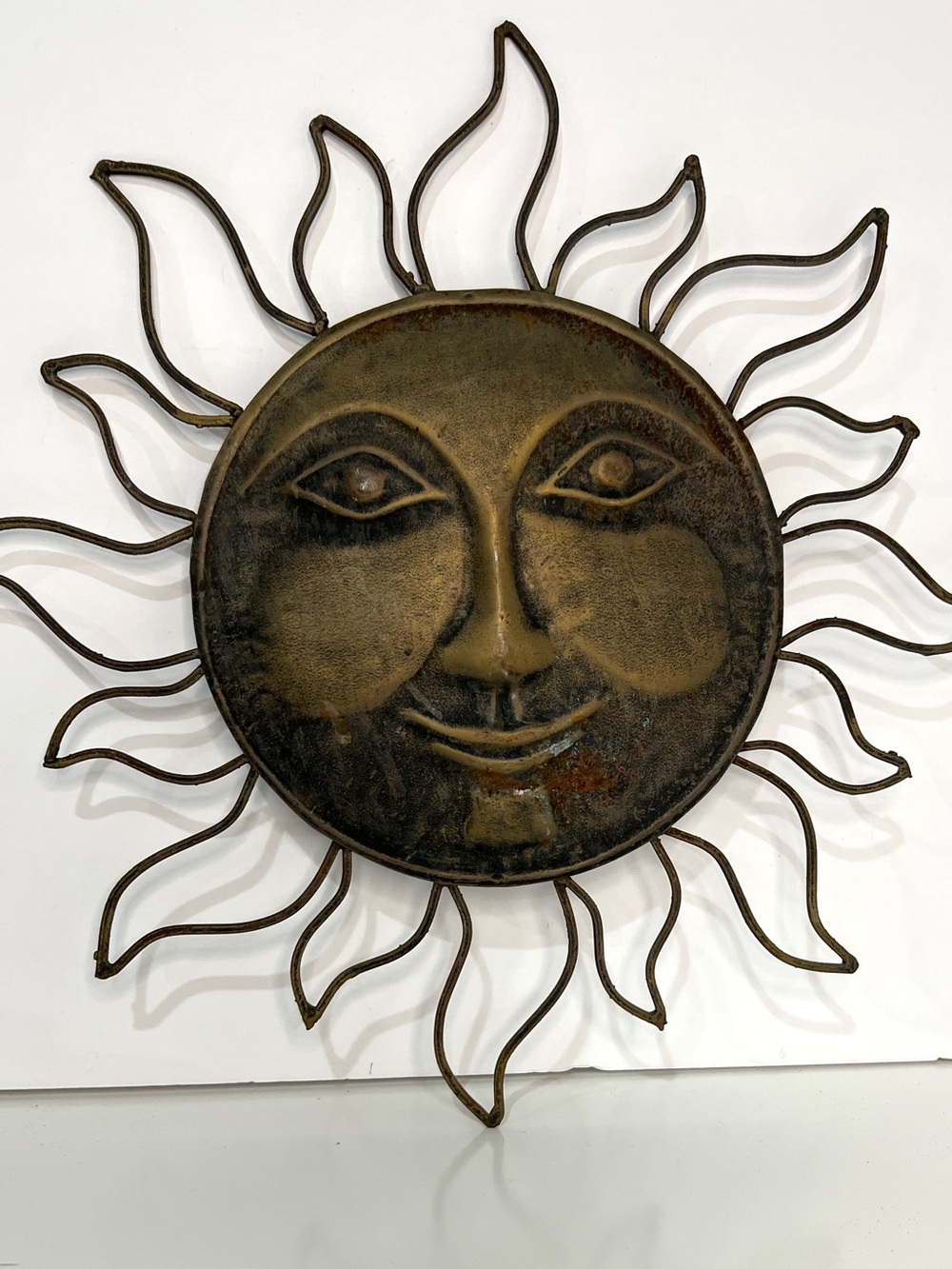 VINTAGE Metal Sun Face Wall Art - CELESTIAL Rustic Bronze Tones APPROX 15"